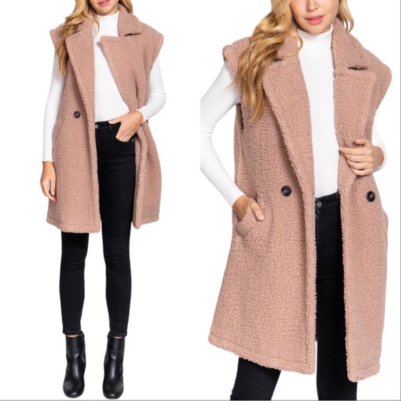 TEDDY LONG VEST WITH POCKETS - TAUPE - Picture 5 of 6